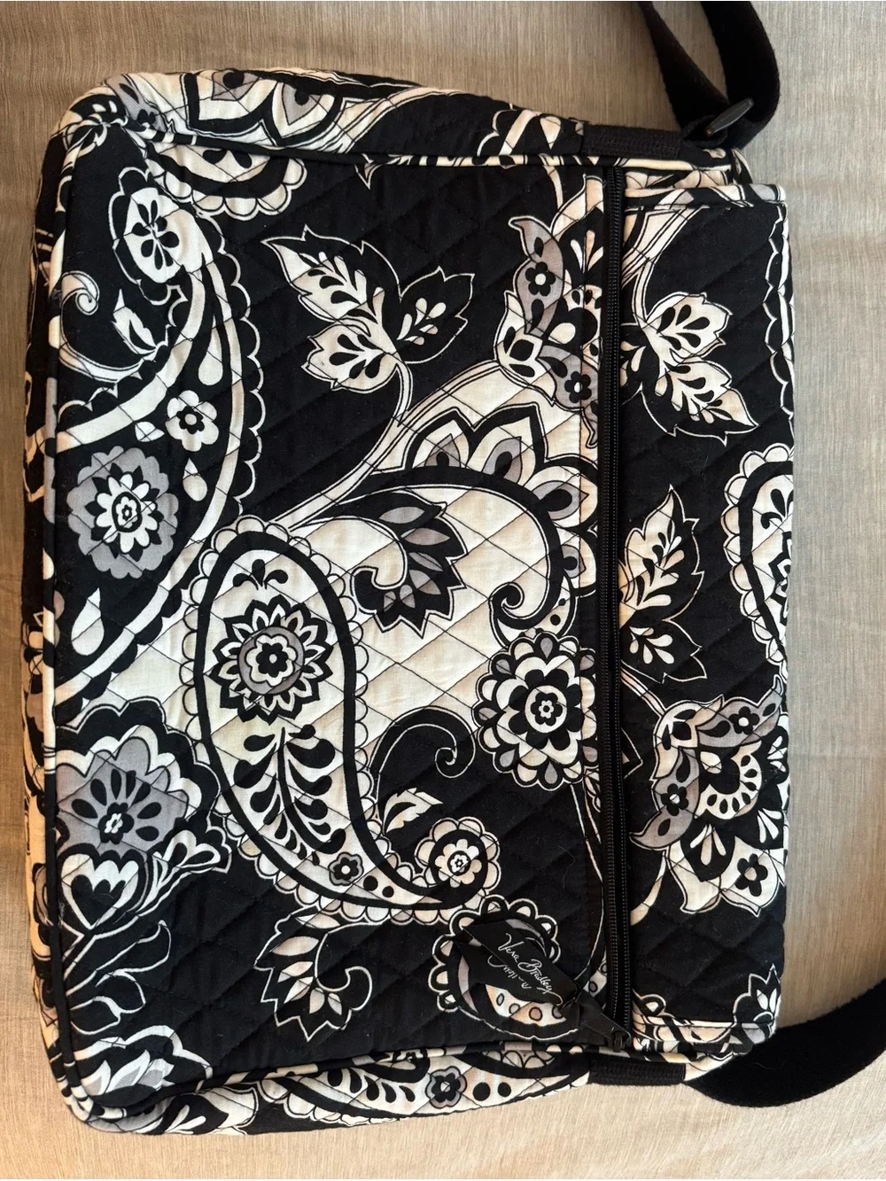 Vera Bradley Black & White Quilted Floral Laptop Crossbody